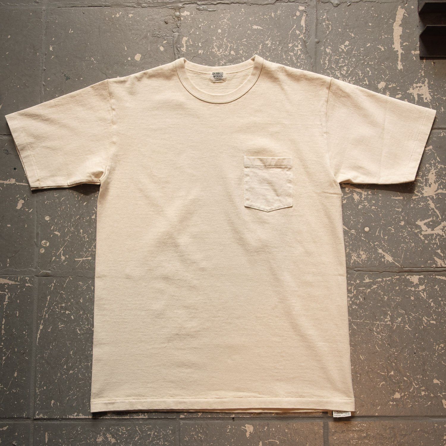 Dubbleworks Heavy Weight Pigment Dye Short Sleeve Pocket T-Shirt in Cream, Size: Large