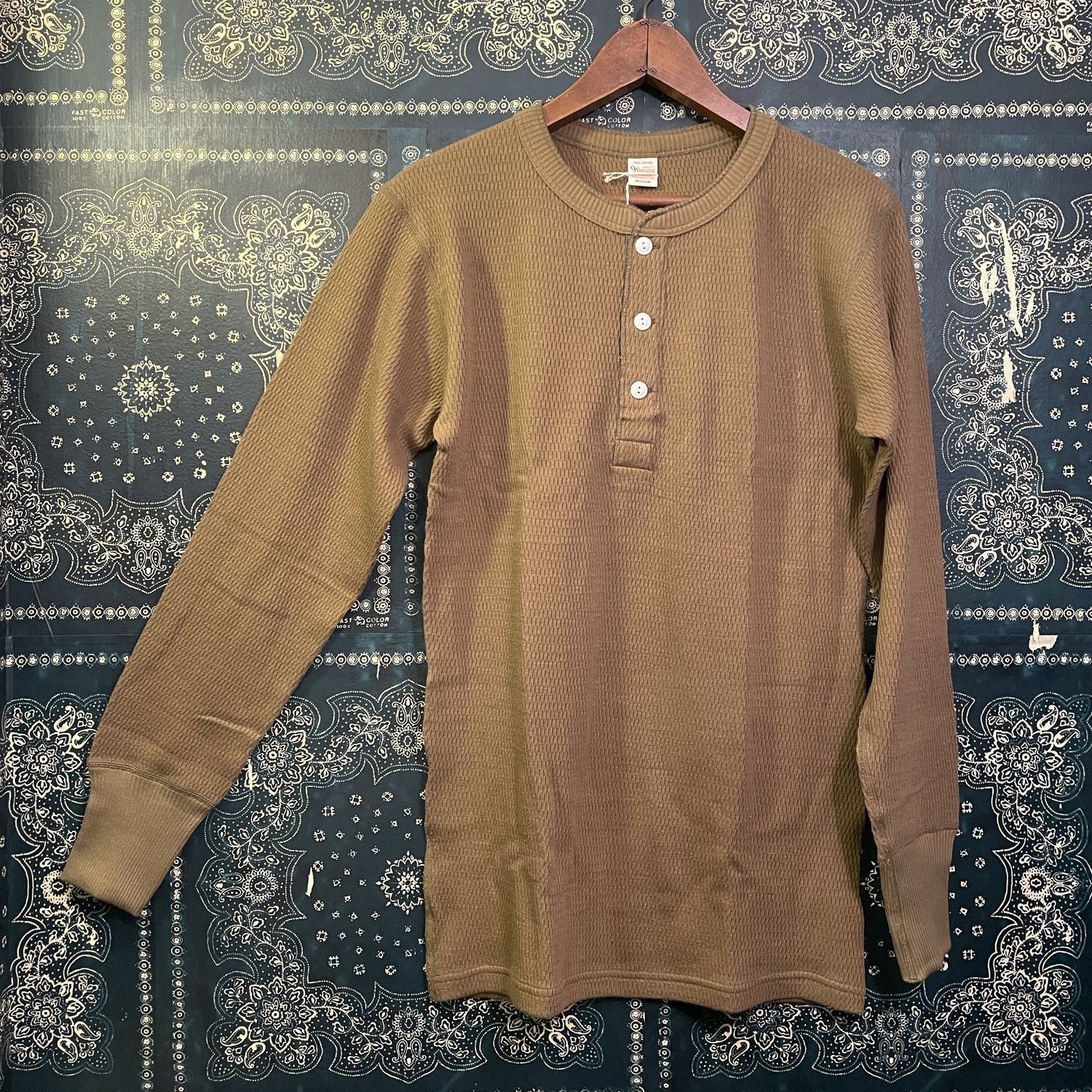 Warehouse Henley Waffle Long Sleeve Shirt Lot #5904