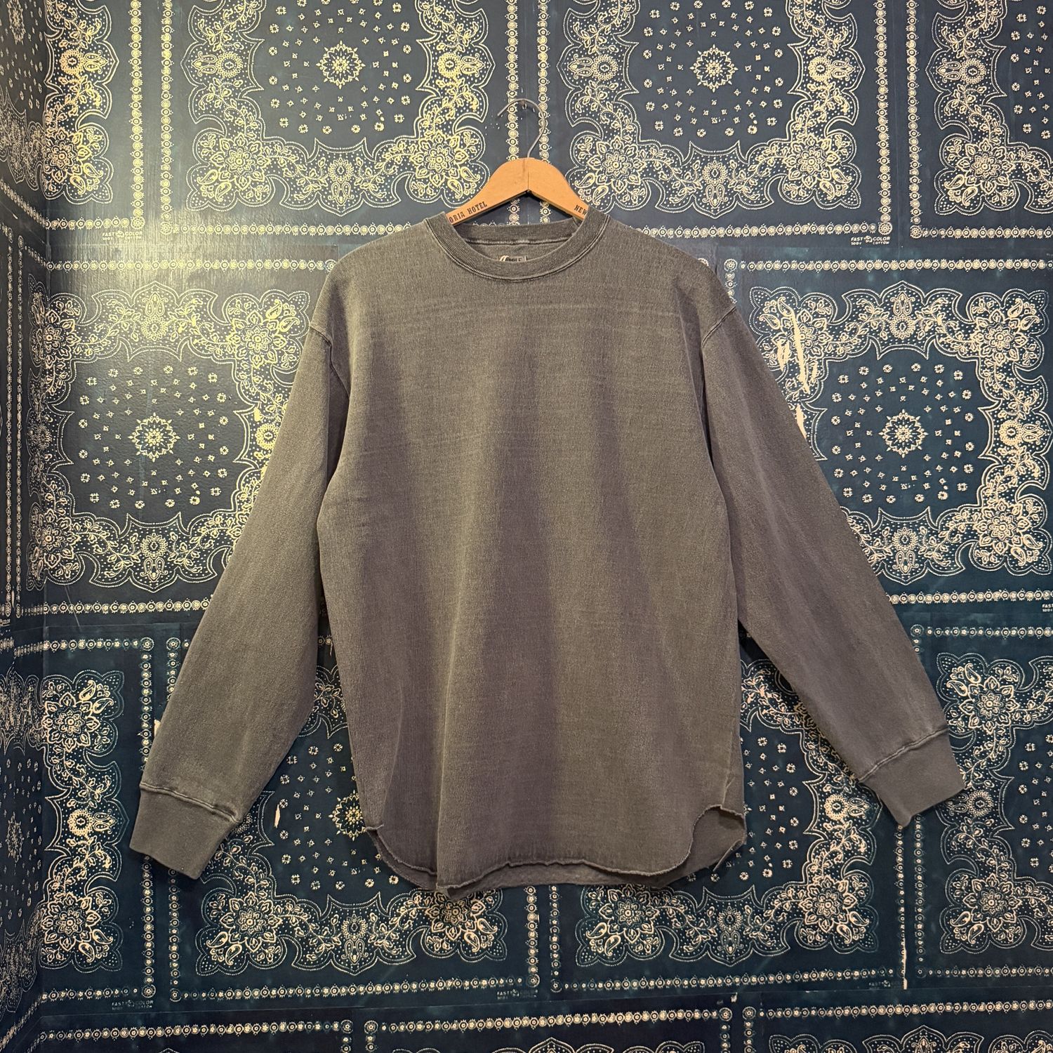 Dubble Works 9.5oz "STAND WHEEL"HEAVY WEIGHT LONG SLEEVE BASEBALL Tee PIGMENT DYE Lot #152-58106PD in SUMIKURO