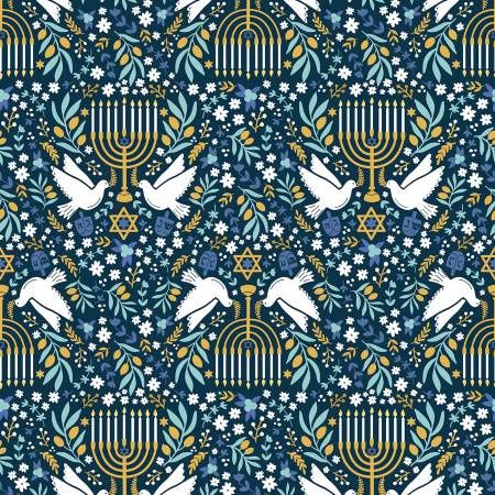 Navy Blue Happy Hanukkah Digital Menorahs