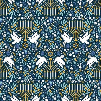 Navy Blue Happy Hanukkah Digital Menorahs