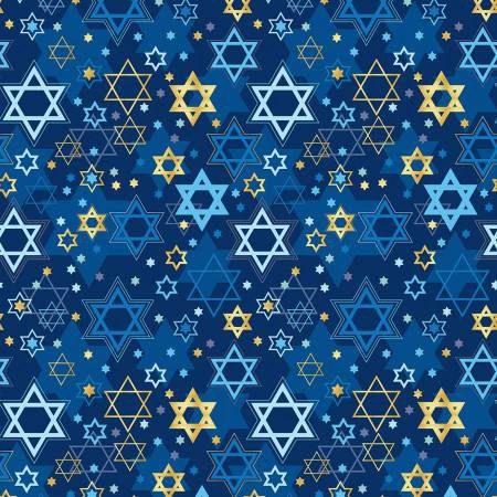 Multi Color Happy Hanukkah Digital Stars of David