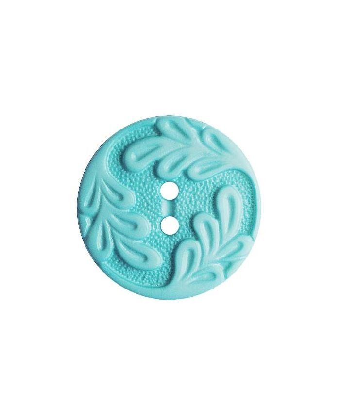 polyamide button round shape with leaf ornament and 2 holes - Size: 14mm - Color: hellblau - Art.No.: 286017 653632860179