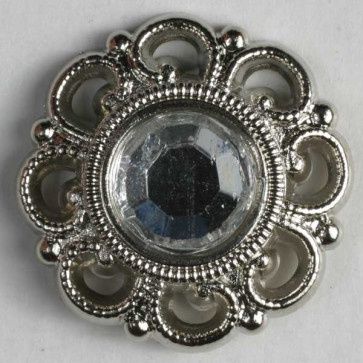 nylon button with rhinestones - Size: 15mm - Color: silver 652453702712