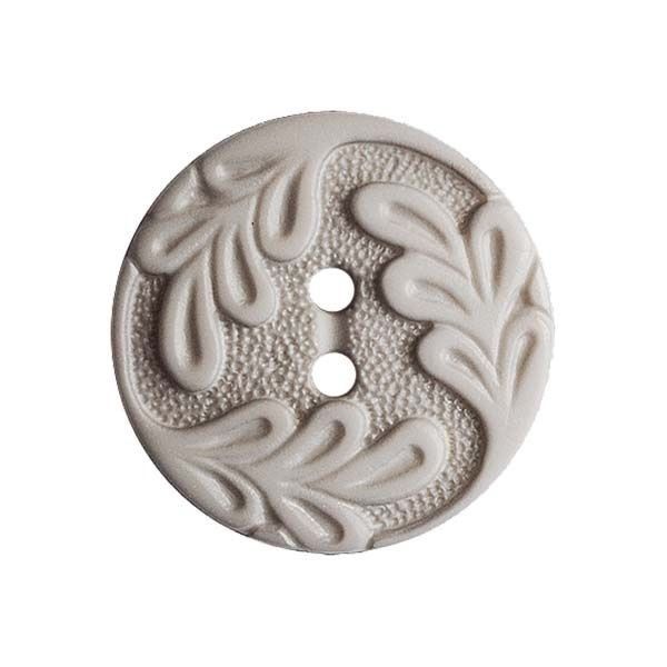 polyamide button round shape with leaf ornament and 2 holes - Size: 14mm - Color: grau - Art.No.: 286014 653632860148