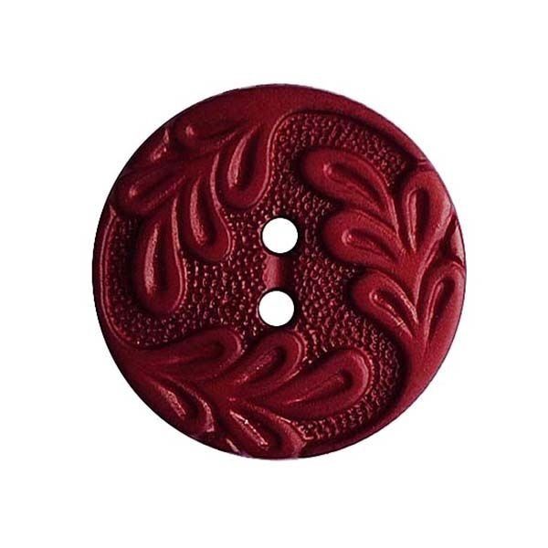 polyamide button round shape with leaf ornament and 2 holes - Size: 14mm - Color: weinrot - Art.No.: 286023 653632860230