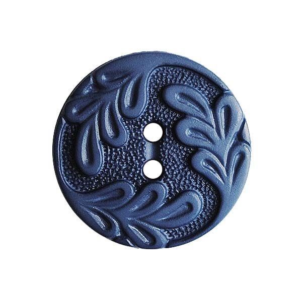 polyamide button round shape with leaf ornament and 2 holes - Size: 14mm - Color: blau - Art.No.: 286018 653632860186