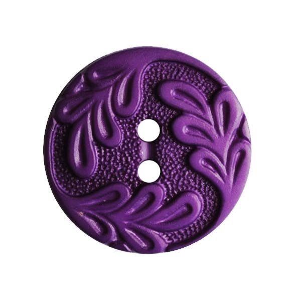 polyamide button round shape with leaf ornament and 2 holes - Size: 14mm - Color: lila - Art.No.: 286019 653632860193