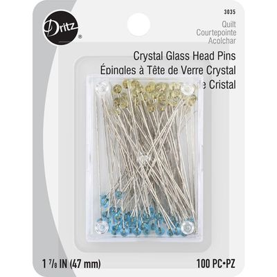 Crystal Glass Head Pins, 1 7/8", 100ct