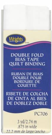 Double Fold Bias Tape Quilt Binding, 7/8" x 3 yds, White