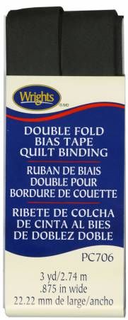 Double Fold Bias Tape Quilt Binding, 7/8" x 3 yds, Black