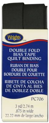 Double Fold Bias Tape Quilt Binding, 7/8" x 3 yds, Black