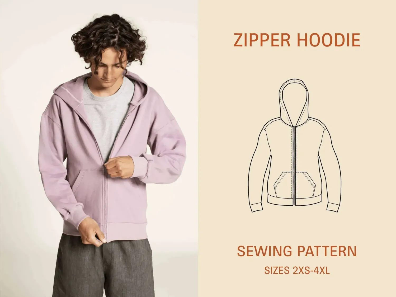 Zipper Hoodie Sewing Pattern - Unisex