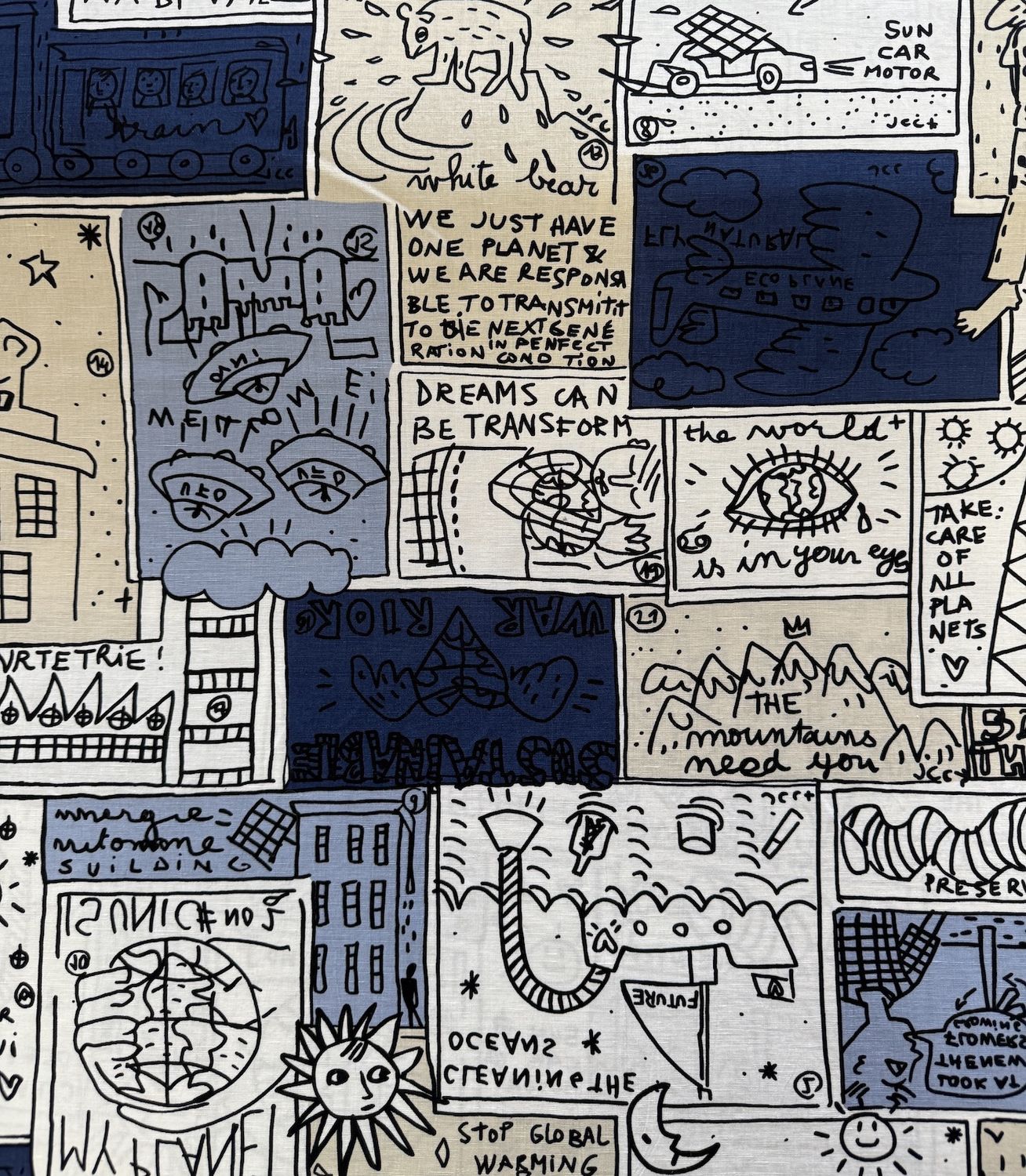 Abstract Sketch Rayon Linen Print Navy 58/60" Online