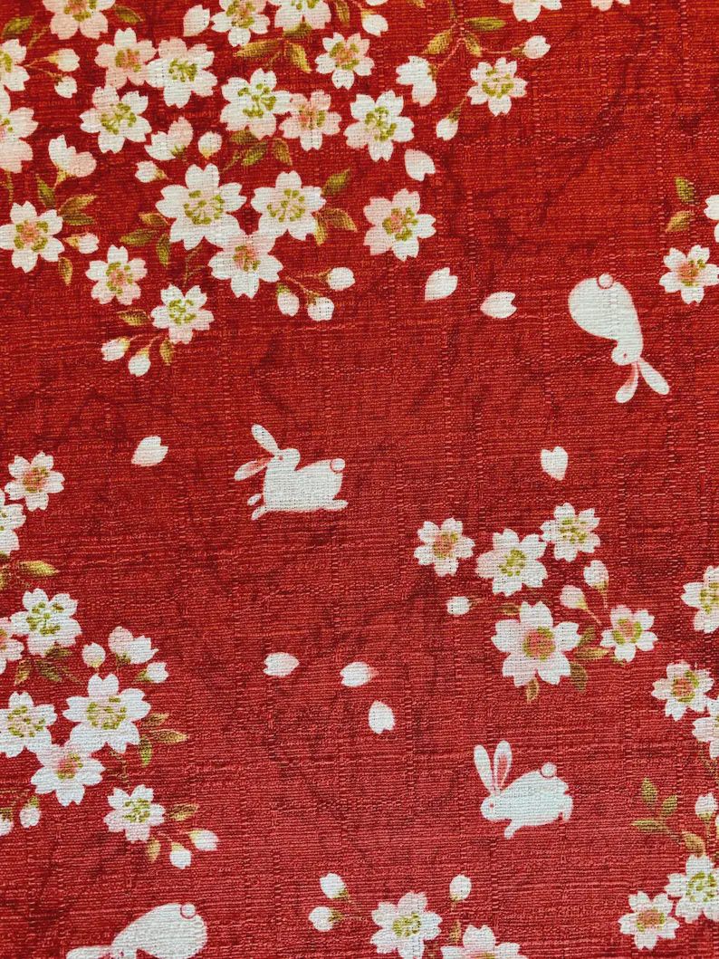 Morikiku 44" - Bunnies/Blossoms - Red Dobby Online