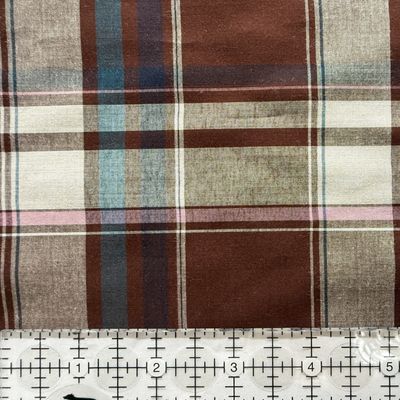 Plaid Brown 44" Rayon Tencel Yard Dye, Brown/Blue/Pink, Yarn Dye 8 Online