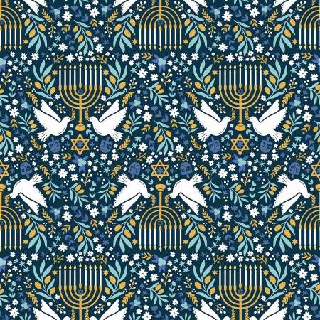 Navy Blue Happy Hanukkah Digital Menorahs Online