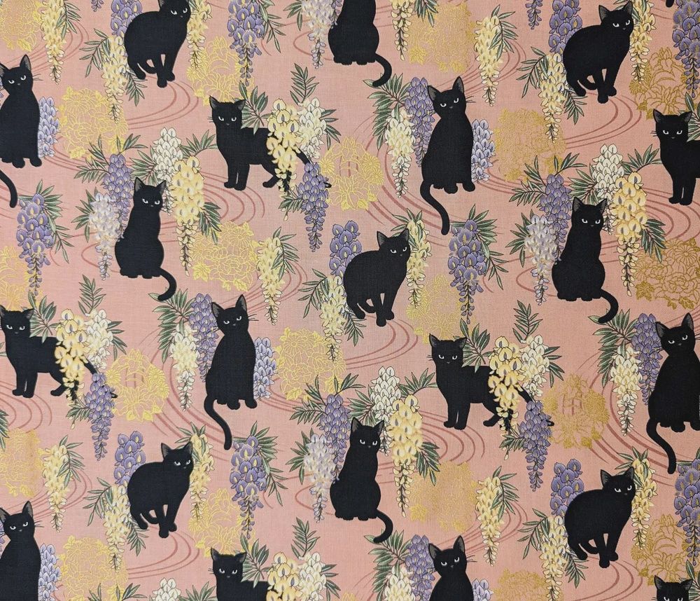 QuiltGate - Hyakka Ryoran Cats and Wisteria - Pink | Japane Import Online