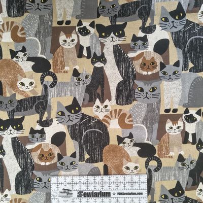Kokka - Collage Blocky Cats C/L-80/20 canvas | Japanese Import Online
