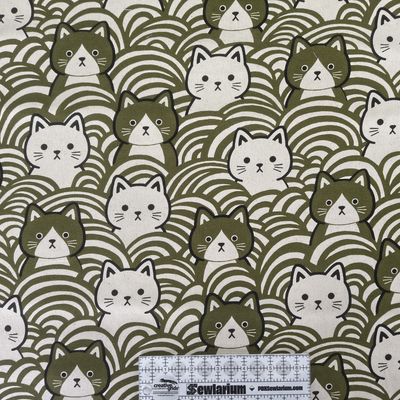 Asano - Green Large Cats w/ Waves Cotton Oxford | Japanese Import Online