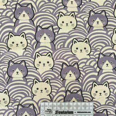 Asano - Purple Large Cats w/ Waves Cotton Oxford | Japanese Import Online
