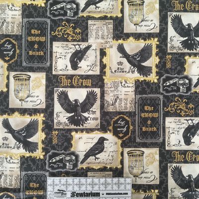 Cosmo - Ravens &amp; Text Cotton Broadcloth | Japanese Import Online