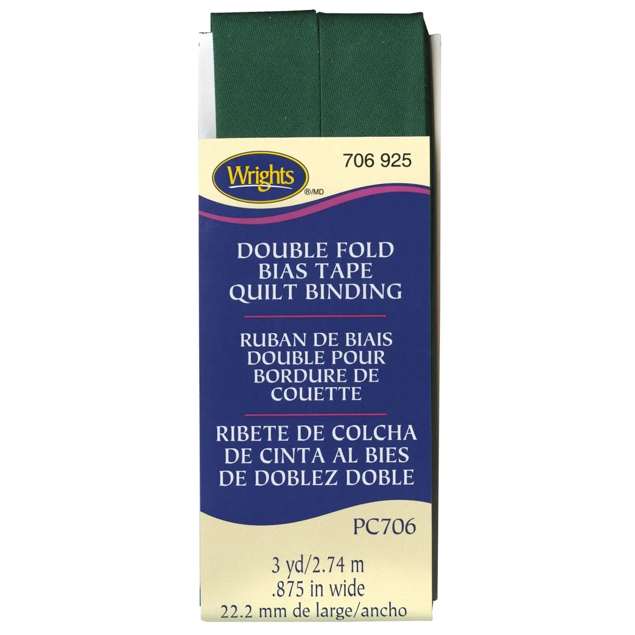 Double Fold Bias Tape Quilt Binding, 7/8" x 3 yds, Hunter Green