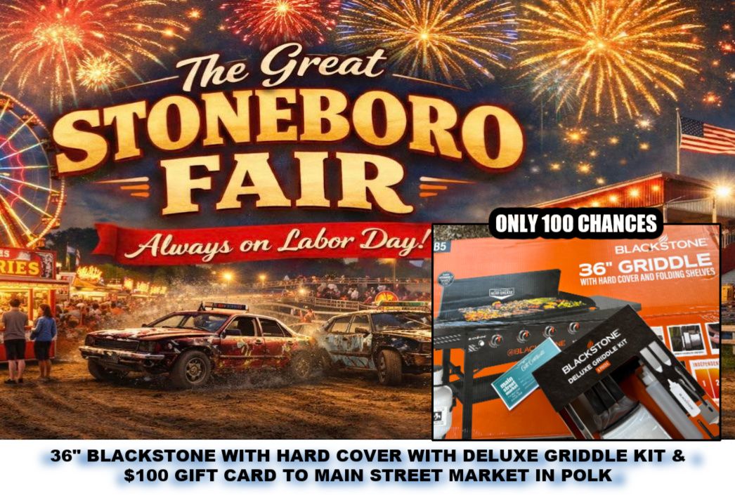 36" BLACKSTONE WITH HARD COVER WITH DELUXE GRIDDLE KIT &amp; $100 GIFT CARD TO MAIN STREET MARKET IN POLK