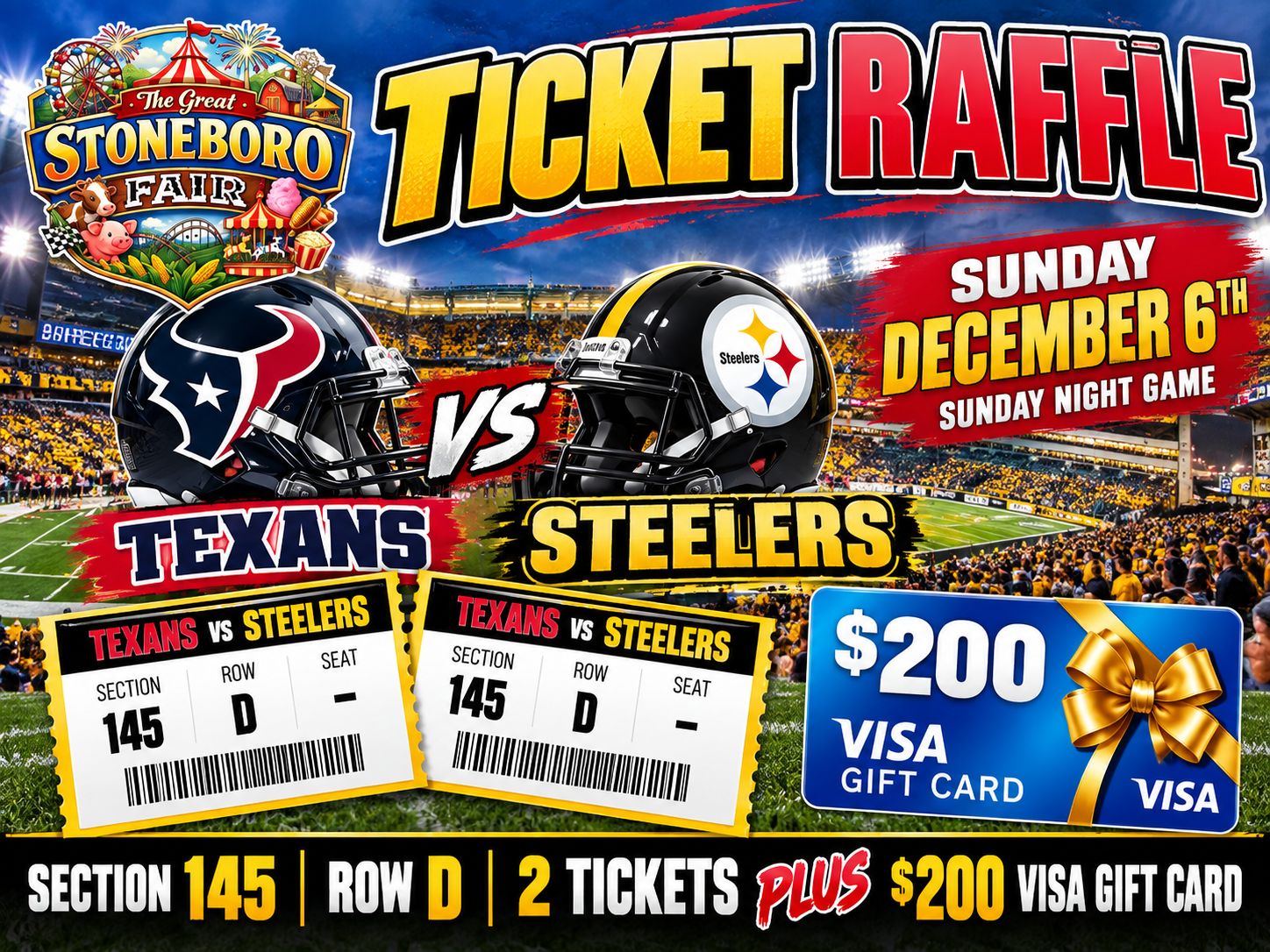 2 Steelers Tickets PLUS $200 Visa Gift Card