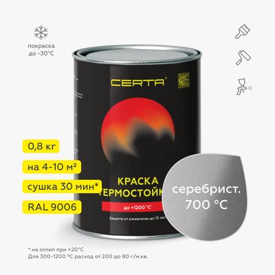 Термостойкая краска ЦЕРТА серебристая до 700 °C 0,8 кг