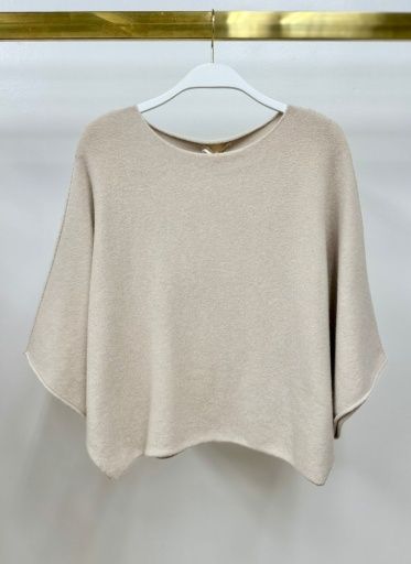 MILIO MILANO CREW NECK BATWING SLEEVE KNIT TOP, Colour: CLASSIC BEIGE, Size: XS/SM