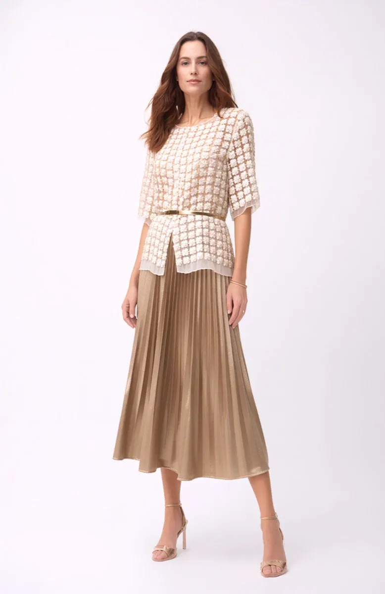 Ellyndale Pleating Crushed Sateen Skirt - Champagne