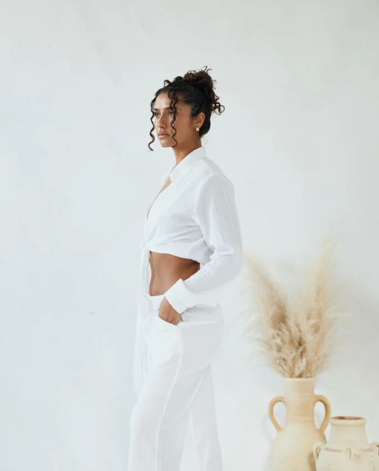 Blanco by Nature ZAYA Collared Tie Front Cover Up Top