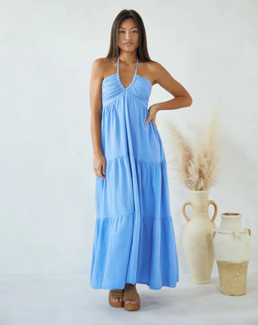 Blanco by Nature CARLOTTA Tie Back Flowy Dress, Colour: Azure, Size: Small