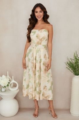 MILIO MILANO FLORAL MEADOW PRINT BELTED TUBE DRESS