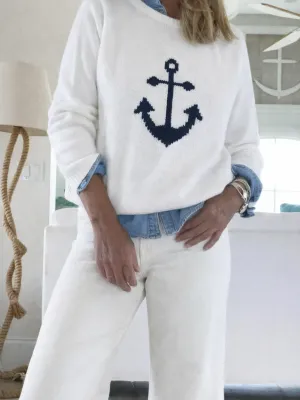 Pink Pineapple Chunky Campus Anchor Sweater in White
