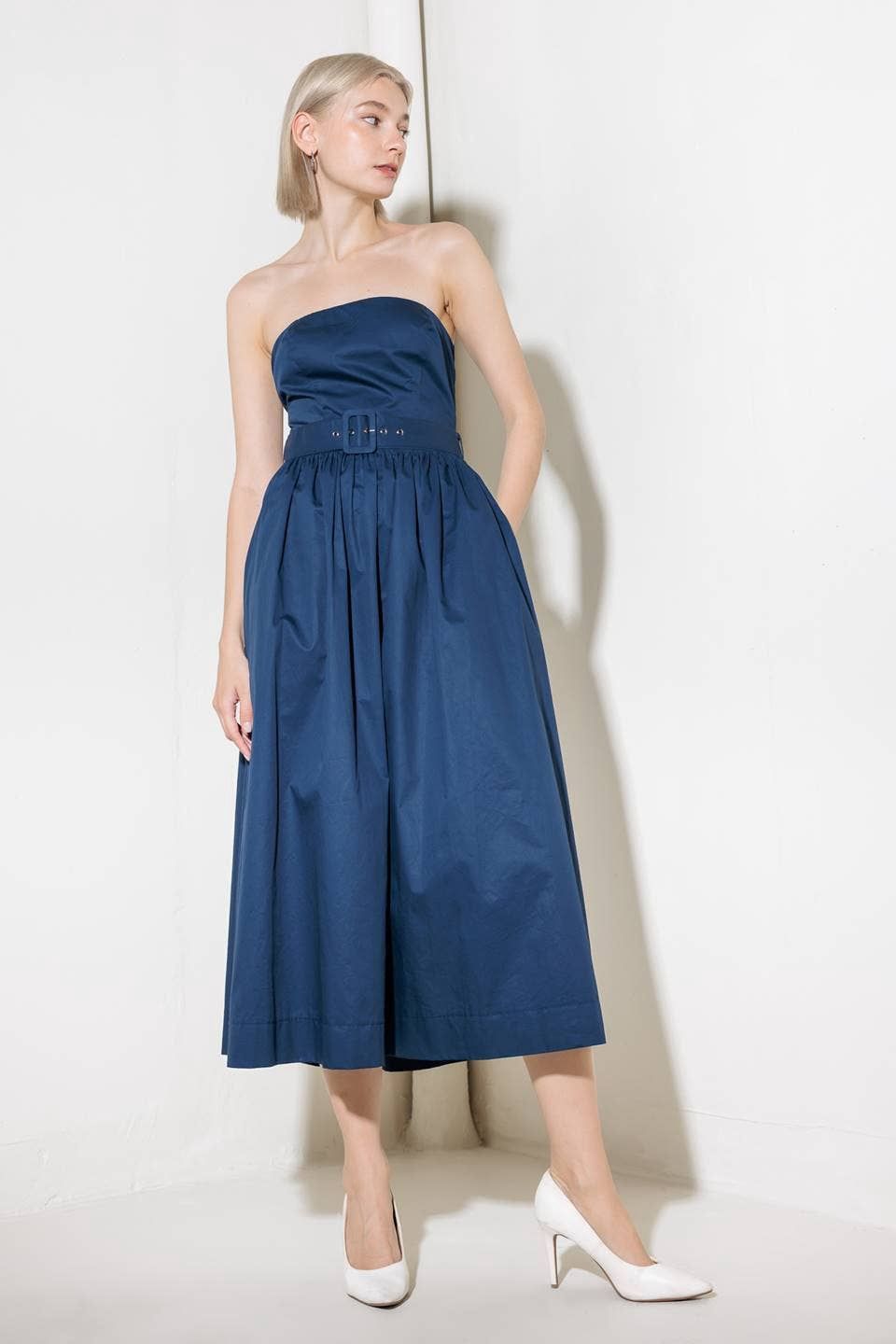 Solid Woven Midi Dress