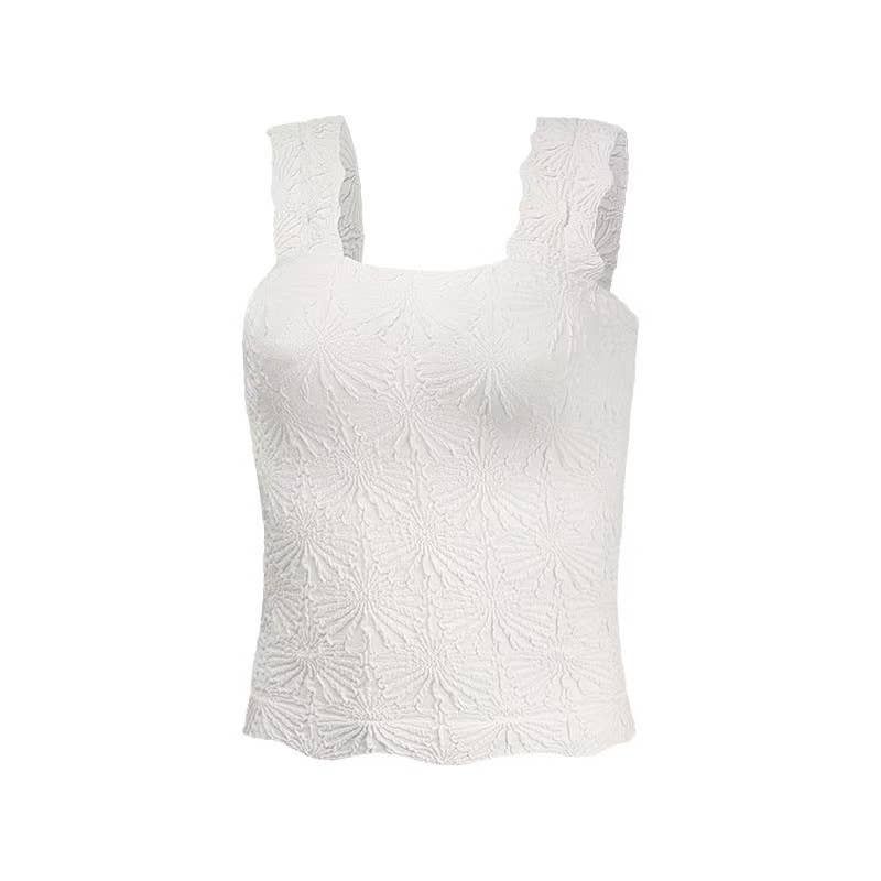 Essential Basic Flower Jacquard Y2k fitted Tank(1)