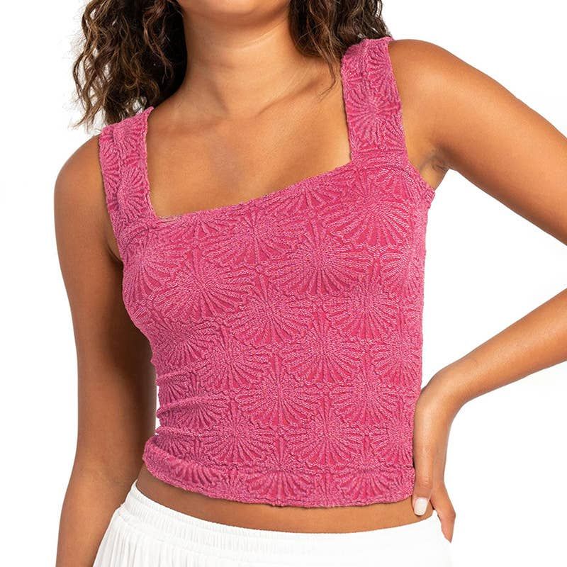 Rosa Clothing Essential Basic Flower Jacquard Y2k fitted Tank(1)