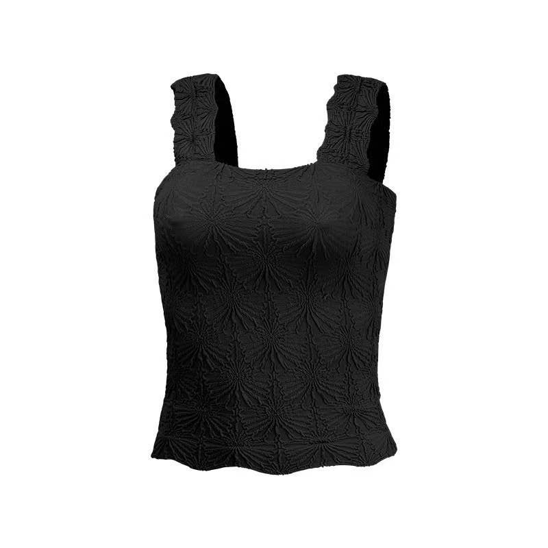 Rosa Clothing Essential Basic Flower Jacquard Y2k fitted Tank(1)