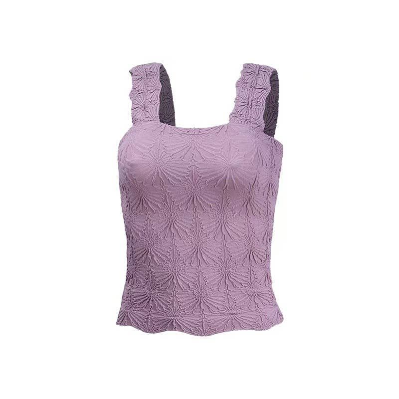 Rosa Clothing Essential Basic Flower Jacquard Y2k fitted Tank(1)