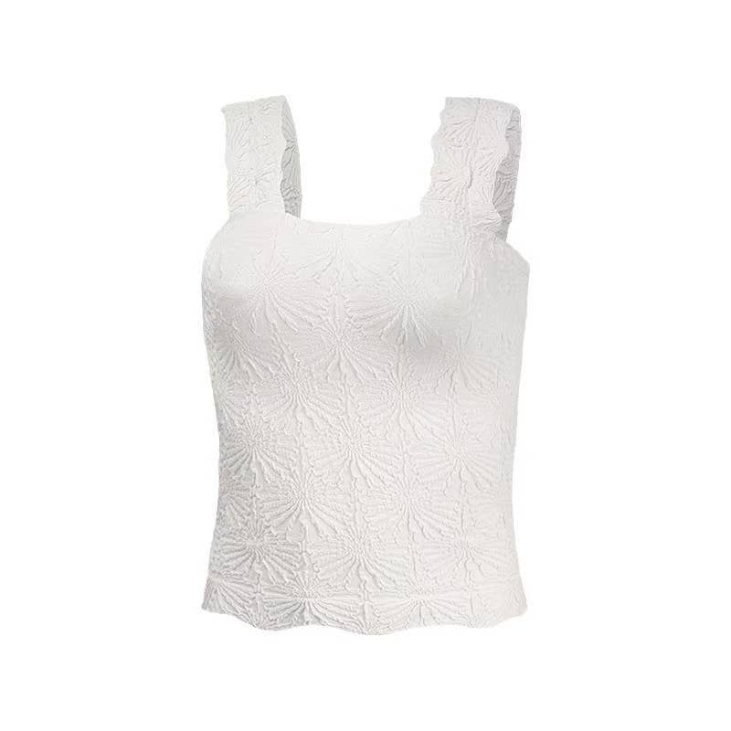 Rosa Clothing Essential Basic Flower Jacquard Y2k fitted Tank(1)