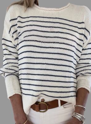 Pink Pineapple Chloe Stripe Cotton Lobster Roll Neck Sweater