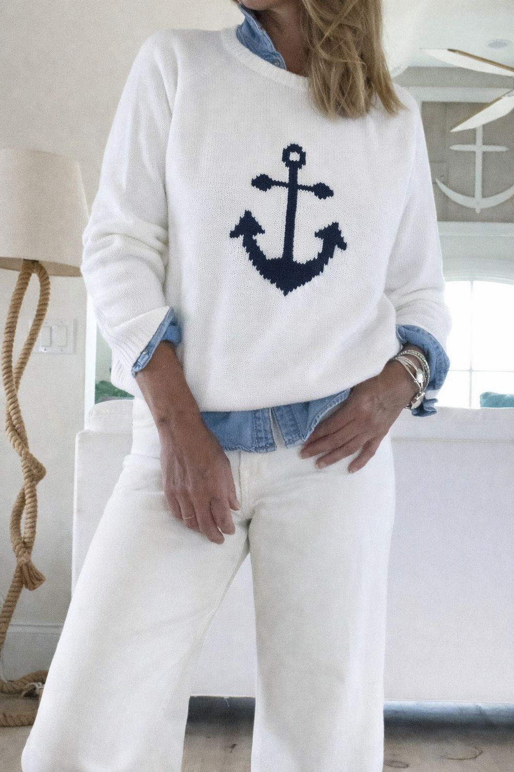 Chunky Campus Anchor Sweater in White(1)