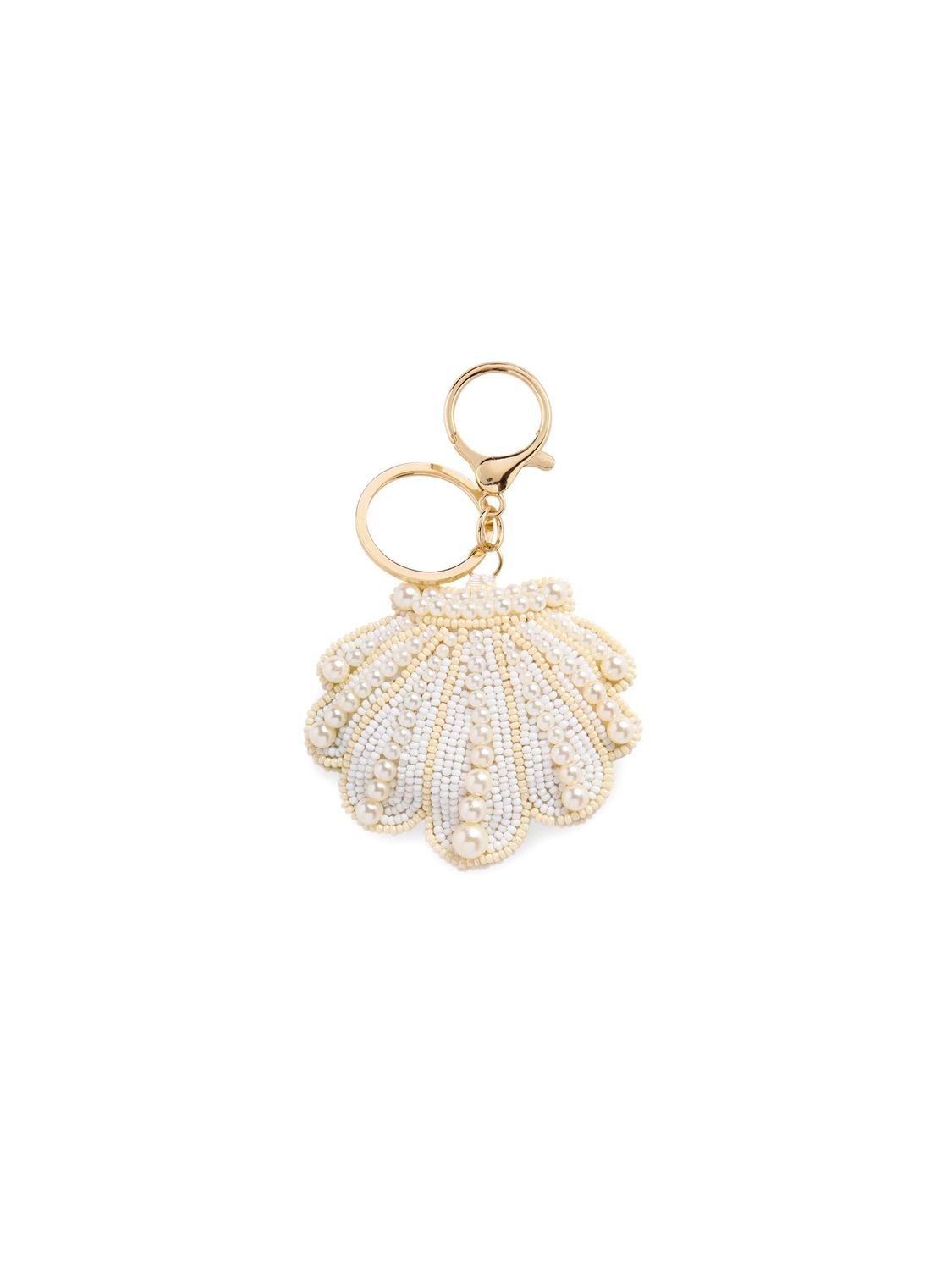 SHELL BEADED BAG CHARM/KEY RING,IVORY