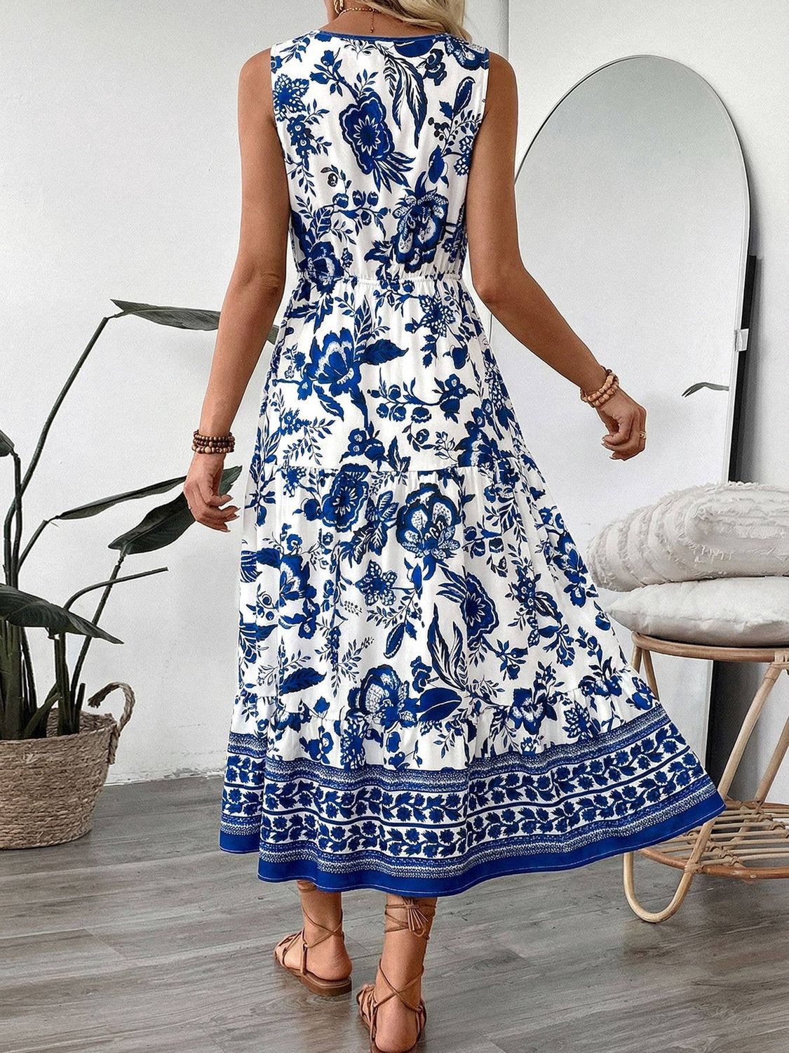 Floral V Neck Sleeveless Maxi Dress