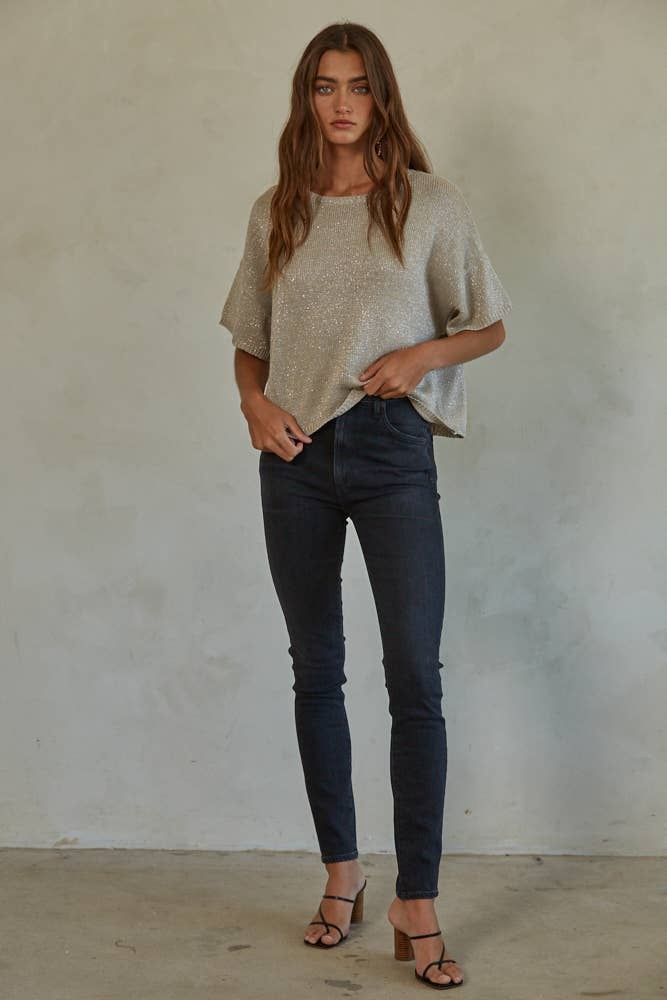 Knit Sweater Lurex Detailed Sleeve Top