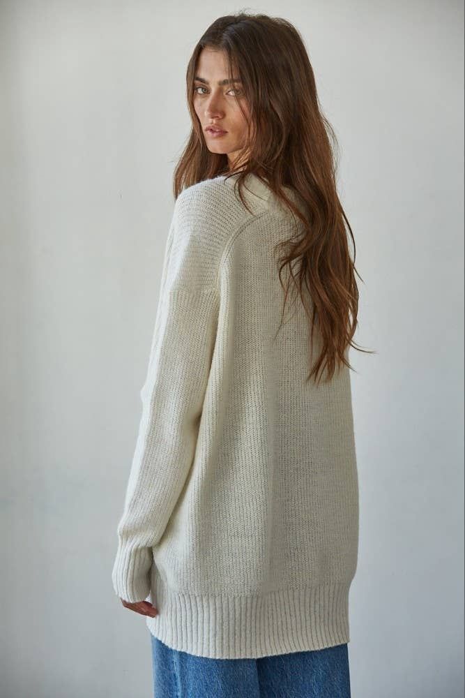 Knit Ribbed V-Neck Oversized Sweater