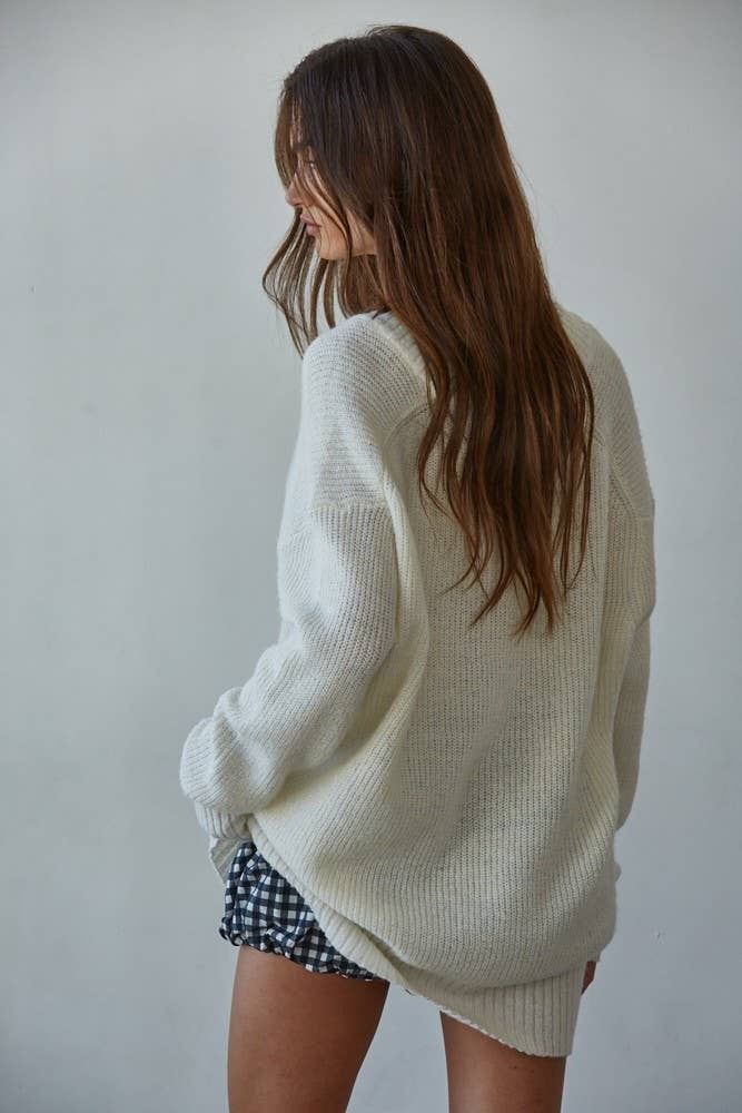 Knit Ribbed V-Neck Oversized Sweater