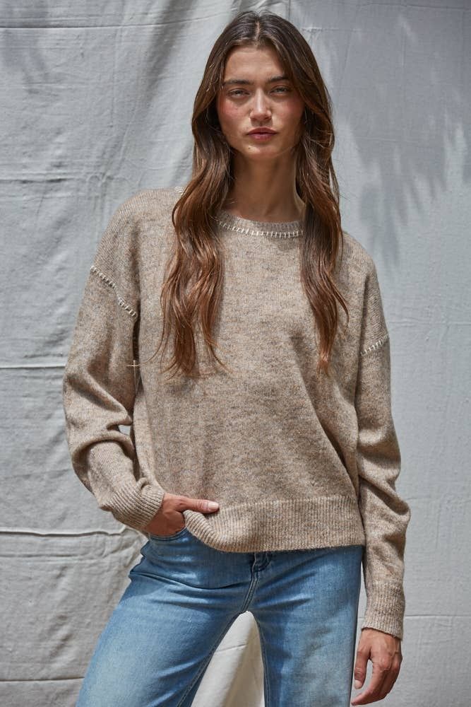 Knit Sweater With Contrast Stitches Detail